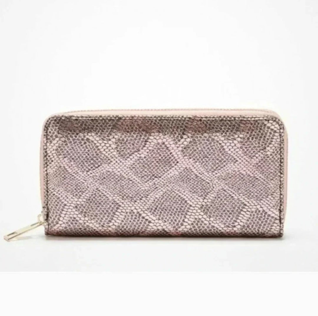 Blush Snake-Print Zip Wallet