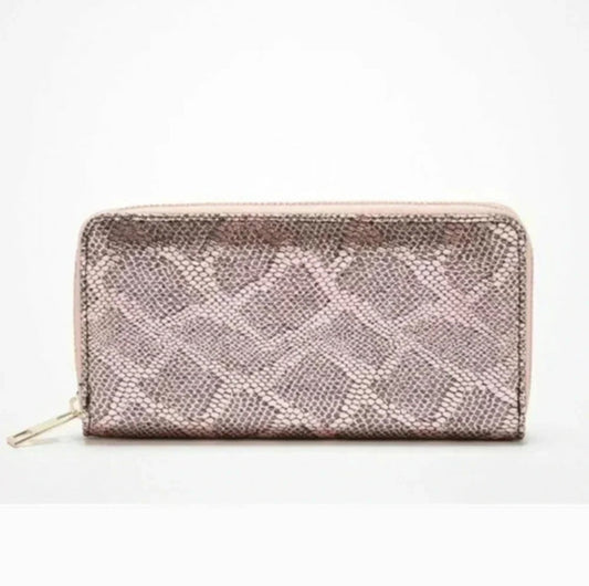 Blush Snake-Print Zip Wallet
